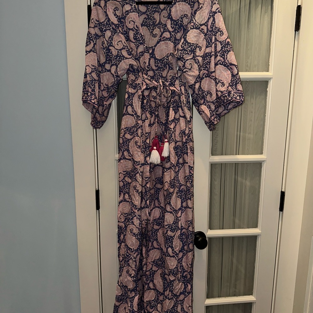 Elegant Paisley Maxi Dress - Pink and Blue